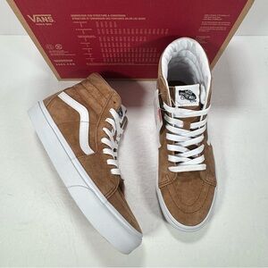 Vans Sk8-Hi Pig Suede Tobacco Brown White High Top Sneaker Women 8.5 Men 7